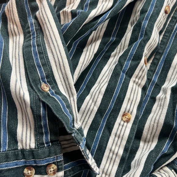 Vintage Hunt Club western button up collarless striped shirt size large - Picture 2 of 5